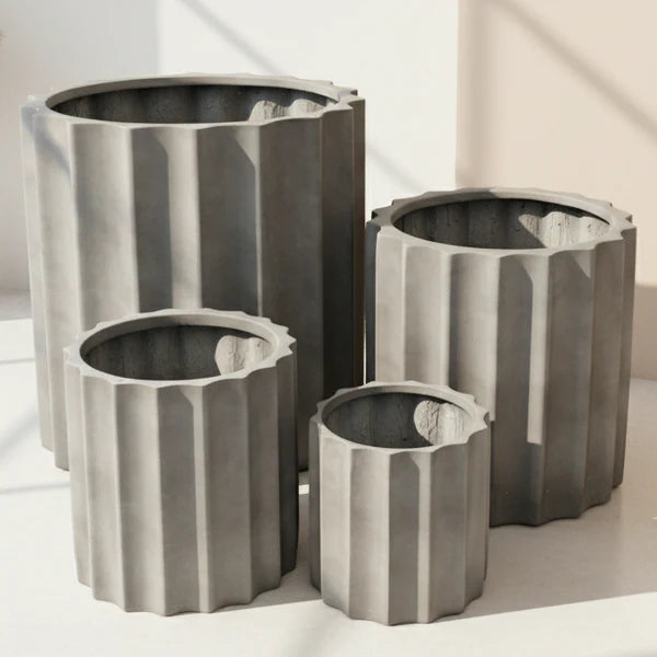 Modstone Satine Ribbed Cylinder Pot - Grey
