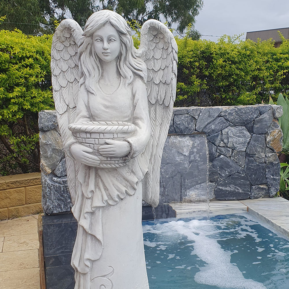 Angel with Water Bowl Garden Statue - Landscaping Idea - Available at iPave Natural Stone