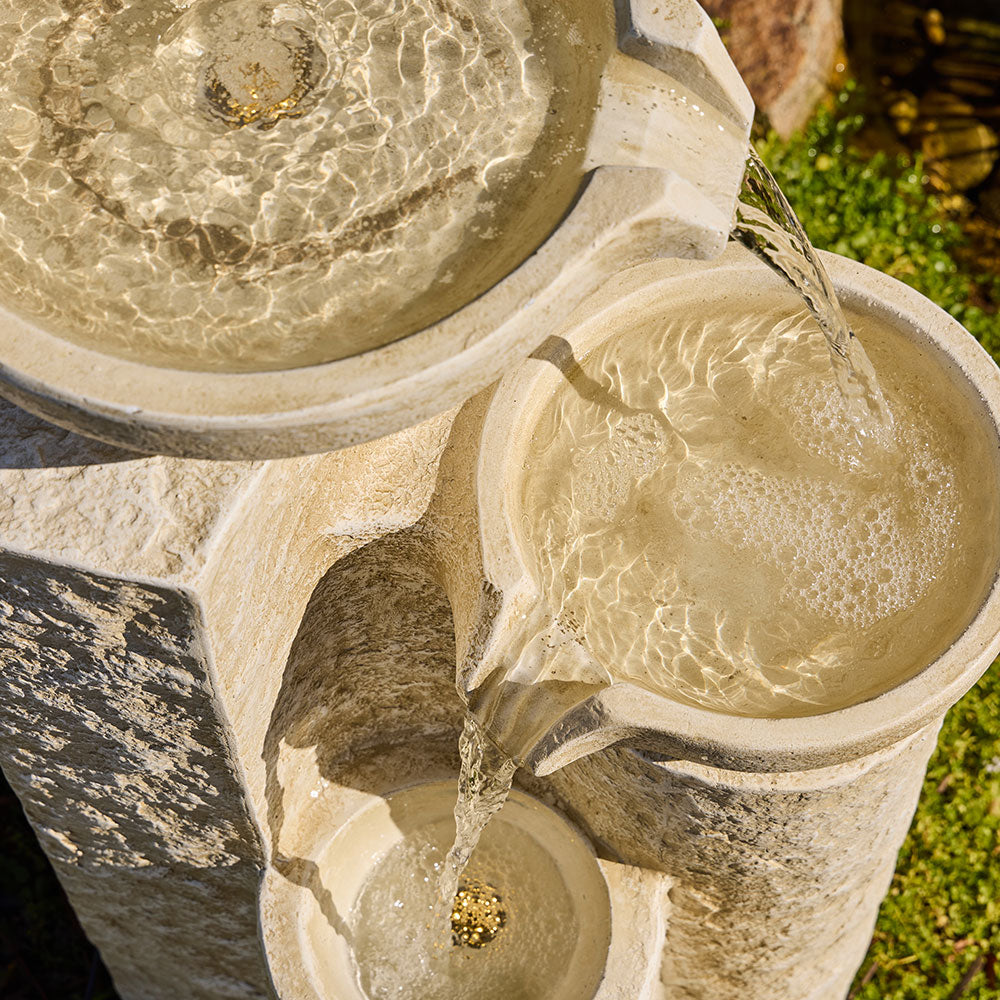 Echo Falls Fountain Water Feature - Sandstone - Stone water fountain with flowing water in a natural setting - Available in iPave Natural Stone