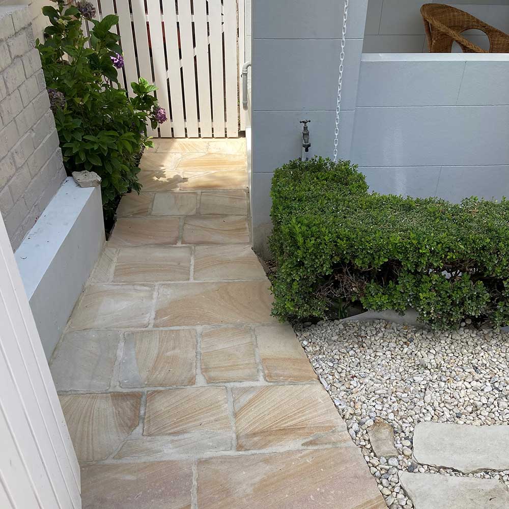 Australian Sandstone Diamond Sawn Random Flagging - 30mm Thick - 1st Quality - Side Gate Path - Available at iPave Natural Stone