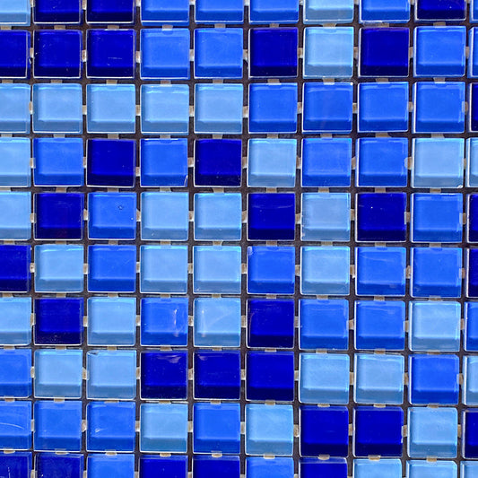 3 Mixed Blue Dot Mounted Glass Mosaic Waterline Tiles - Price per Square Metre - Available at iPave Natural Stone