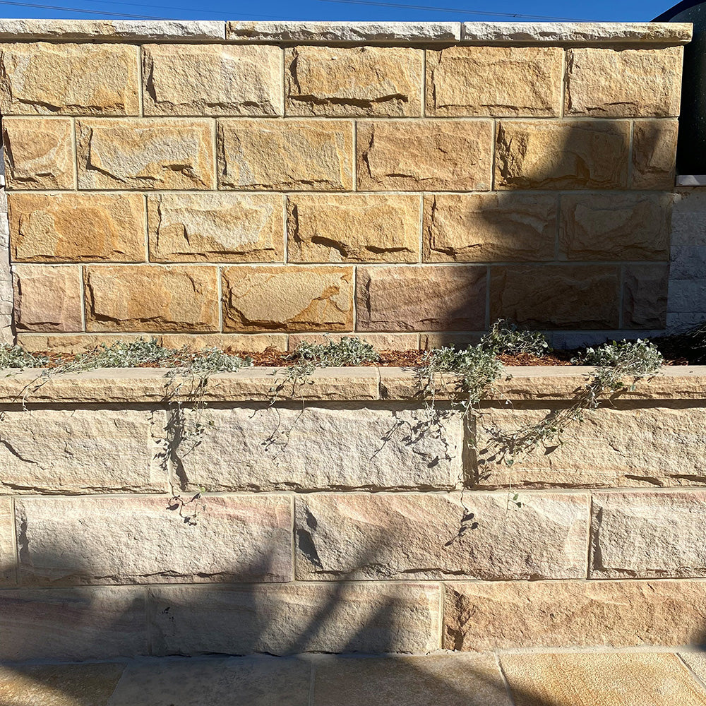 Australian Sandstone 800x300x50mm Rockface Capping - 1st Quality - Complete Wall - Available at iPave Natural Stone