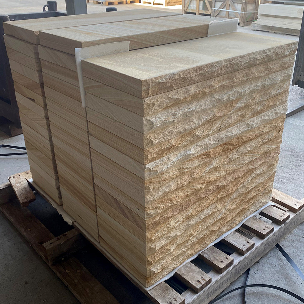 Australian Sandstone 800x300x50mm Rockface Capping - 1st Quality - Side of Pallet - Available at iPave Natural Stone