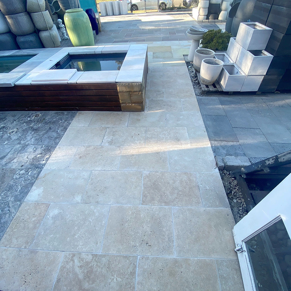 Classic Travertine 610x406x12mm Tumbled Natural Stone Tiles - 1st Quality - Entertaining Area - Available at iPave Natural Stone