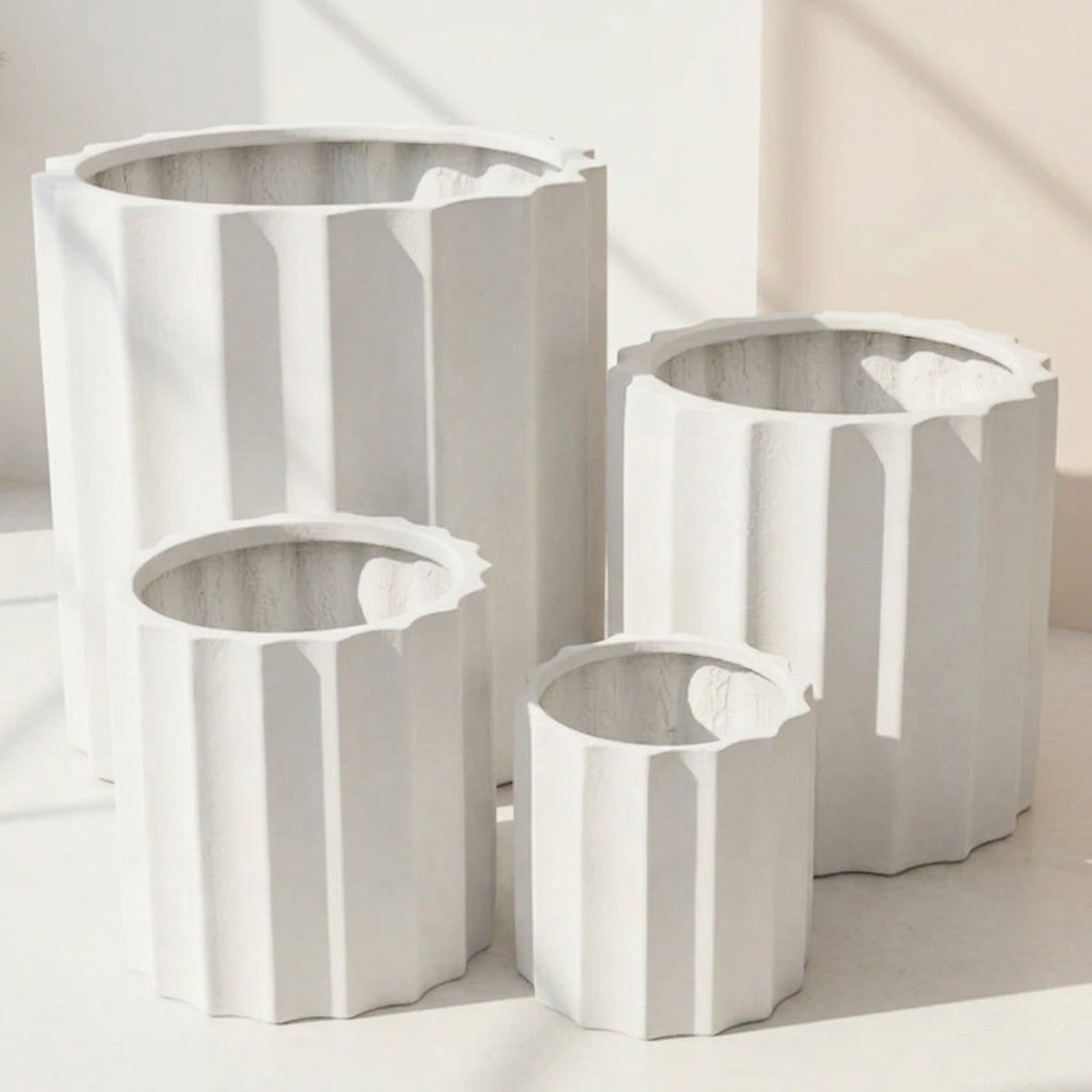Modstone Satine Ribbed Cylinder Pot - White