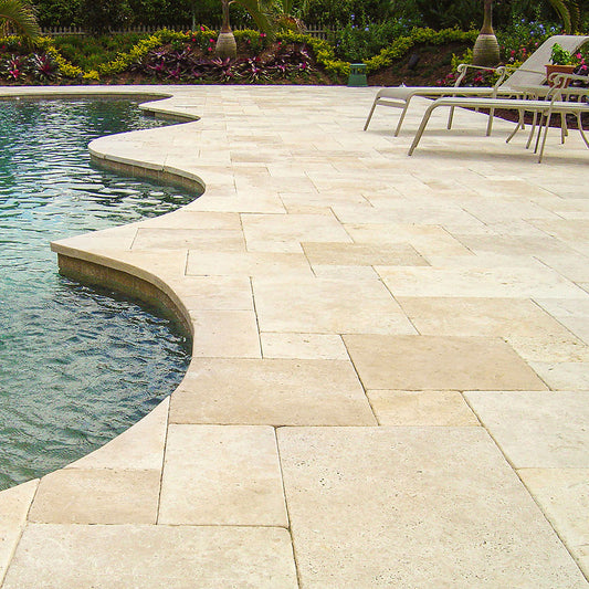 Ivory Travertine 610x406x20mm Tumbled Natural Stone Pavers - 1st Quality