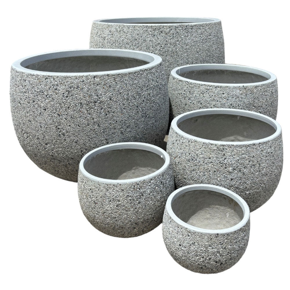 Modstone Mega Belly Pot - Light Grey Pebble - Northcote Pottery - Set with all sizes - Available at iPave Natural Stone
