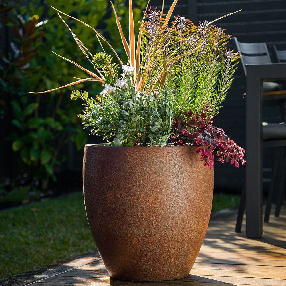 Modstone Montague Egg Pot - Rust - Potted Plant - Available at iPave Natural Stone