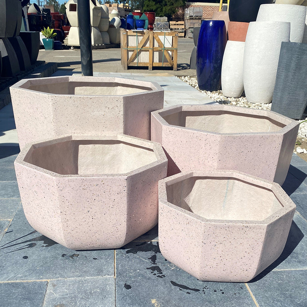 Modstone Ocean Low Cylinder Pot - Sea Light Pink Terrazzo - Available at iPave Natural Stone