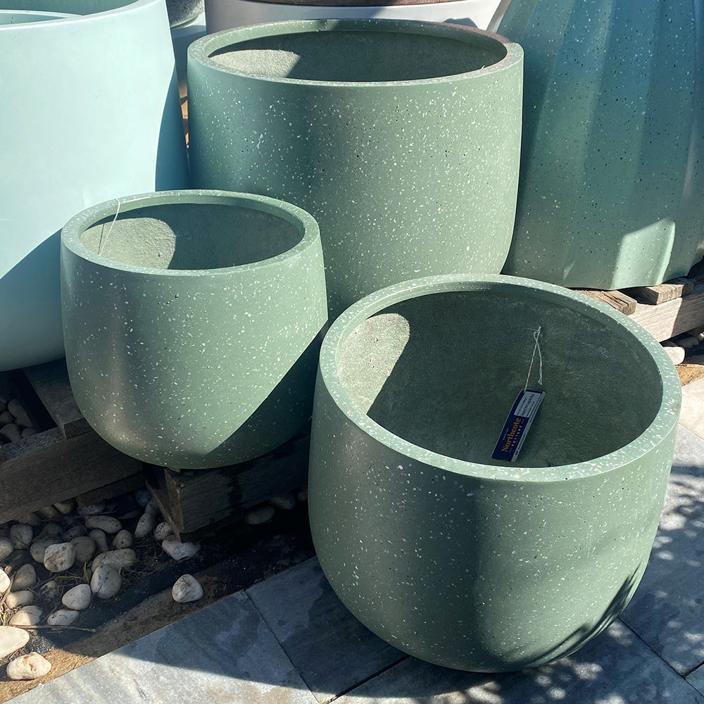 Modstone Odyssey Drum Pot - Sea Moss Green Terrazzo - Set - Available at iPave Natural Stone