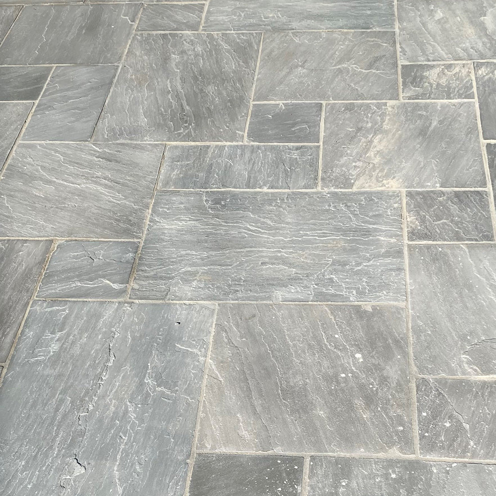 Raj Grey Naturally Split Sandstone French Pattern Patio Pack - 1st Quality - $85 per Square Metre - Laid - Available at iPave Natural Stone