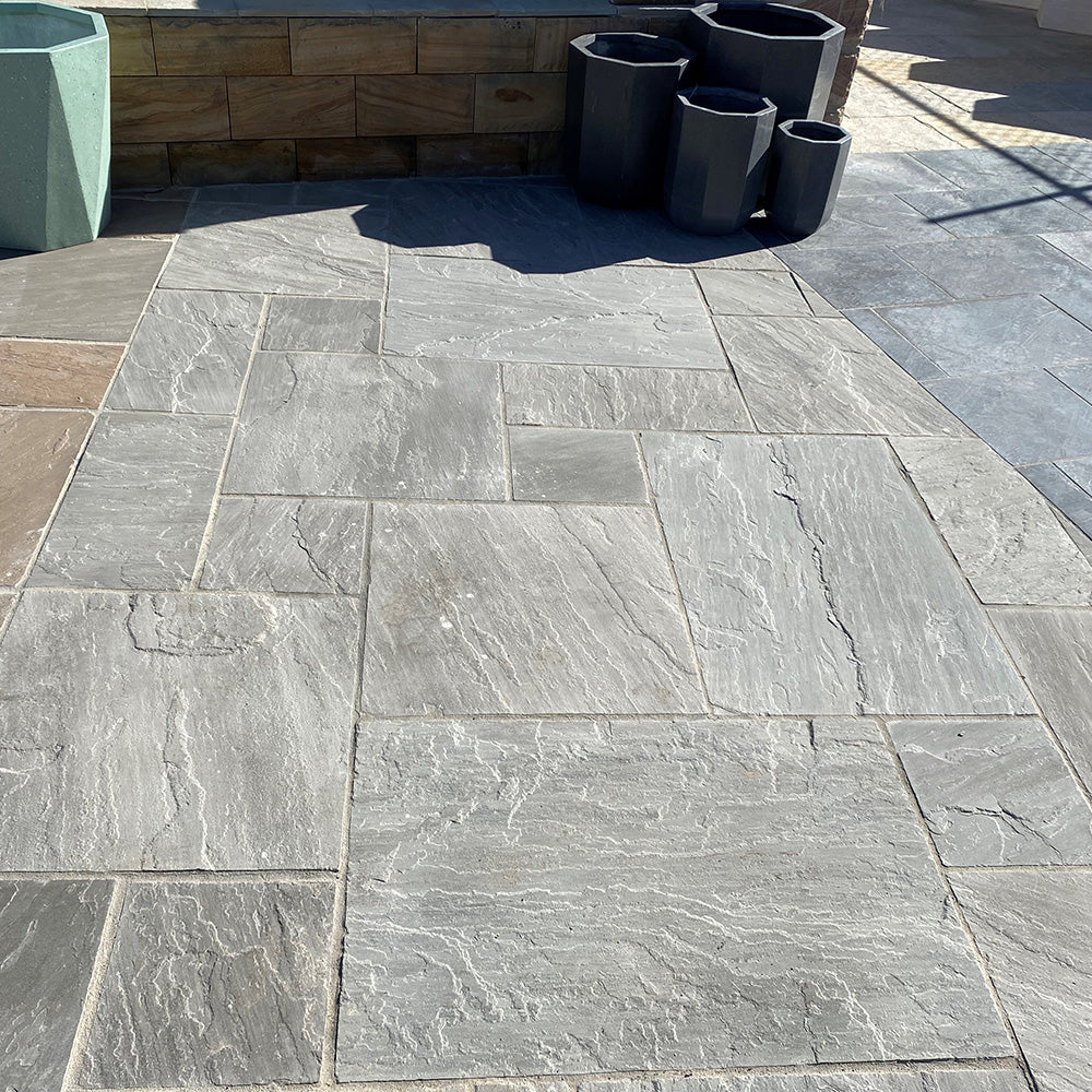 Raj Grey Naturally Split Sandstone French Pattern Patio Pack - 1st Quality - $85 per Square Metre - Available at iPave Natural Stone