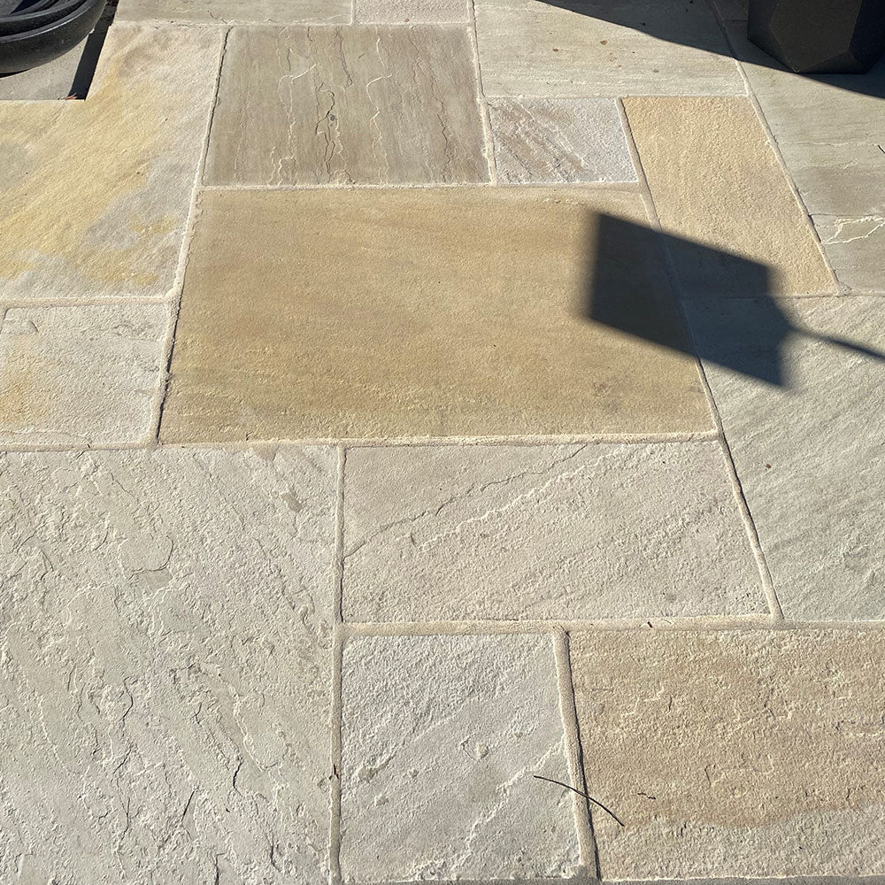 Raj Indian Dawn Naturally Split Sandstone Patio Pack - 1st Quality - $85 per Square Metre