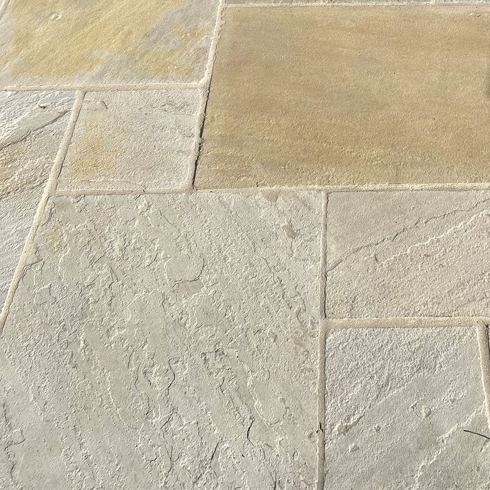 Raj Indian Dawn Naturally Split Sandstone Patio Pack - 1st Quality - $85 per Square Metre