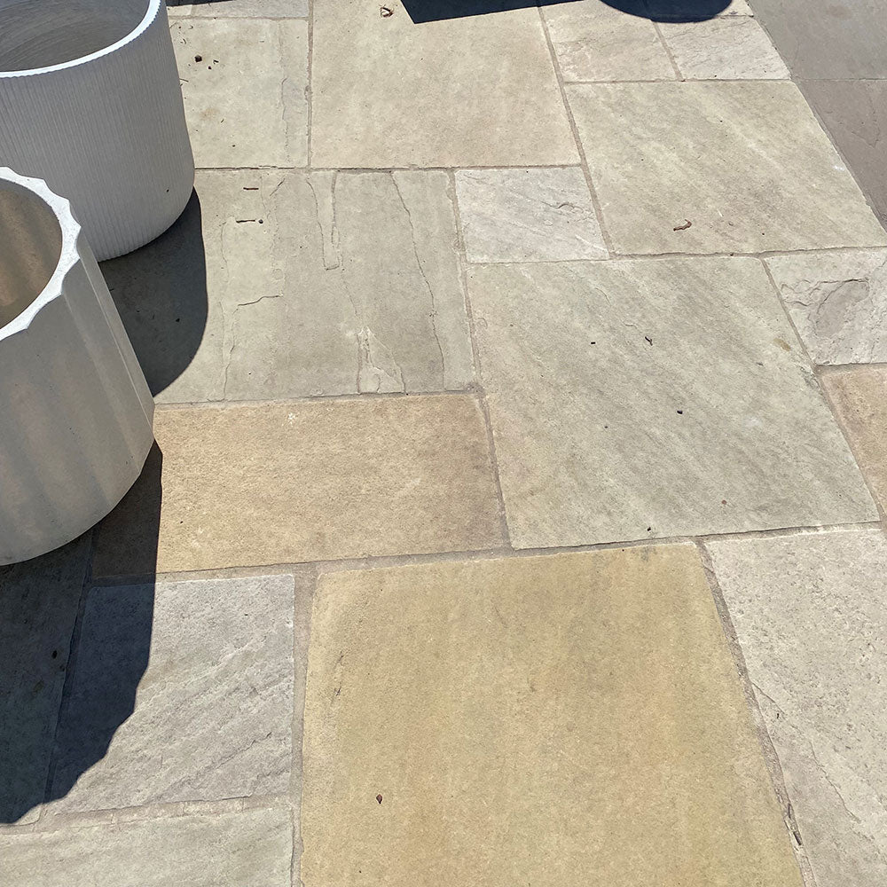 Raj Indian Dawn Naturally Split Sandstone Patio Pack - 1st Quality - $85 per Square Metre