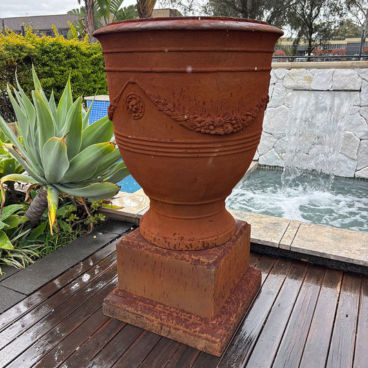 Verona Urn with Pedestal - Iron Rust - Available at iPave Natural Stone