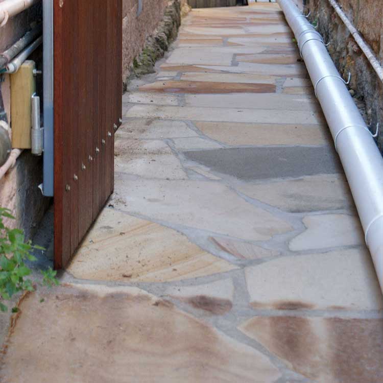 Australian Sandstone Diamond Sawn Random Flagging - 30mm Thick - 1st Quality - Laid on path - Available at iPave Natural Stone