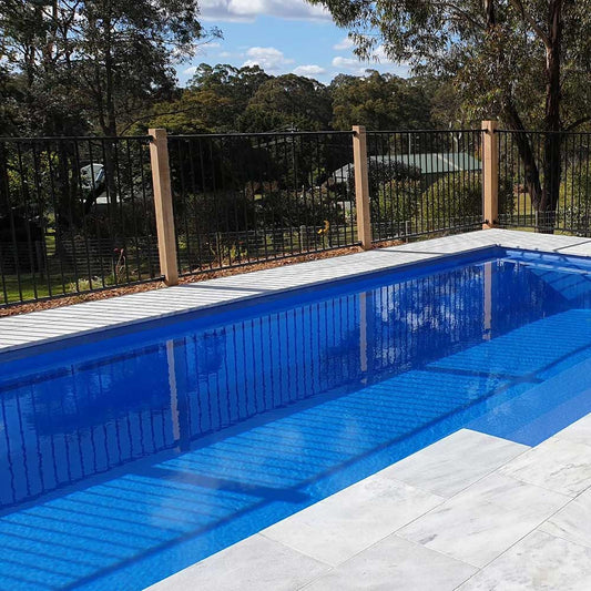 Luce Grey Sandblasted Tumbled Limestone 600x400x30mm Natural Stone Pavers - 1st Quality - Laid Around Swimming Pool - Available at iPave Natural Stone