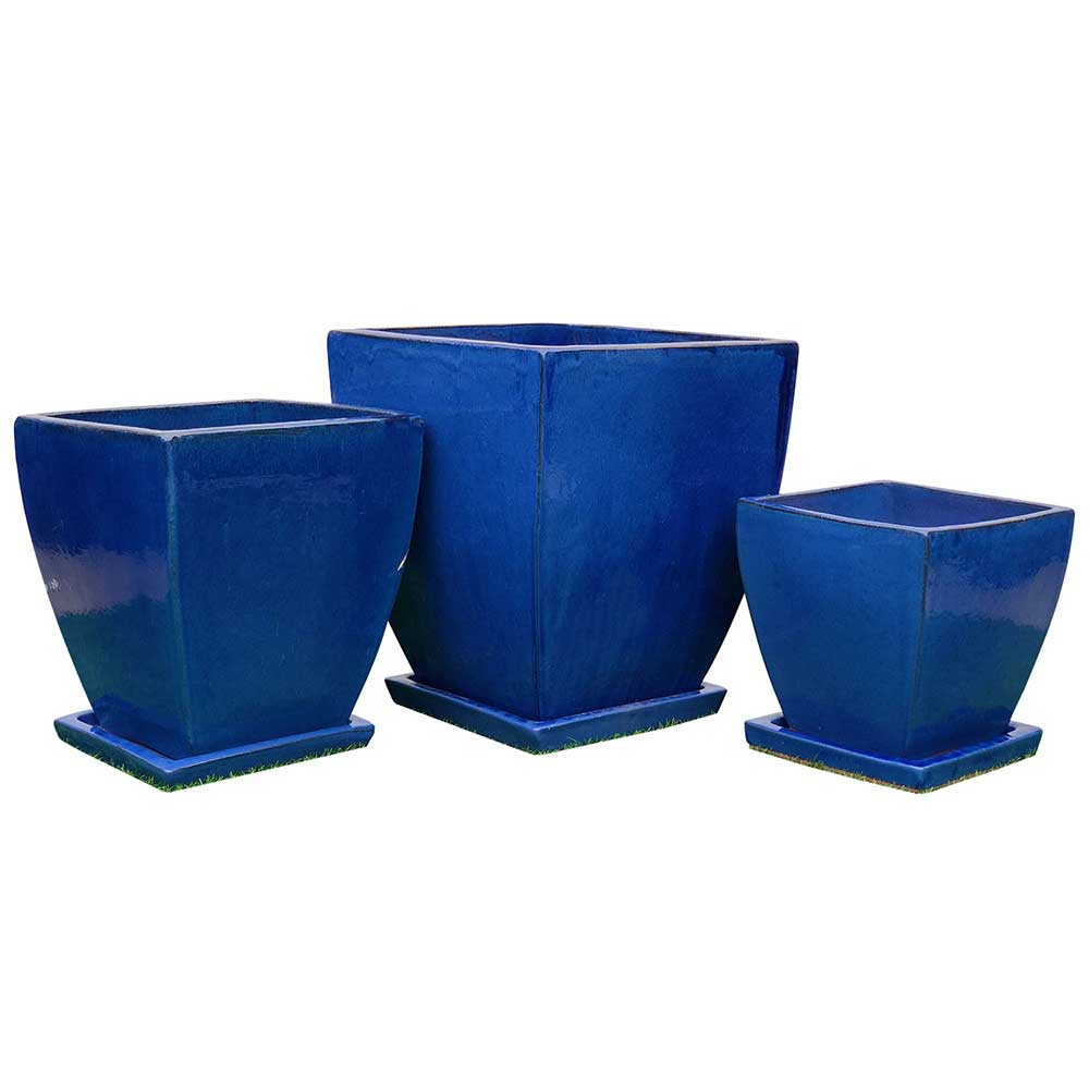 Primo Milan Curved Glazed Pot - Blue - Northcote Pottery - Available at iPave Natural Stone