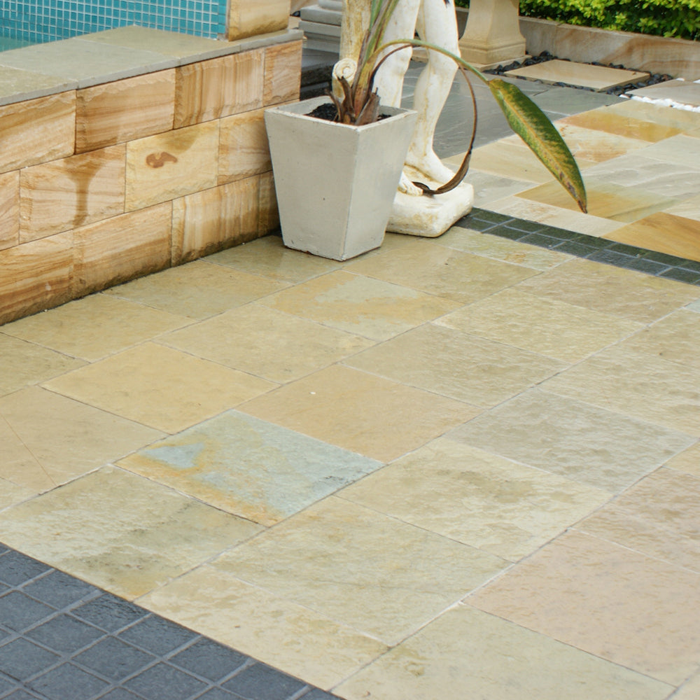Tuscan Beige Limestone 400x400x25mm Natural Stone Pavers - 1st Quality - Laid in display pools - Available at iPave Natural Stone