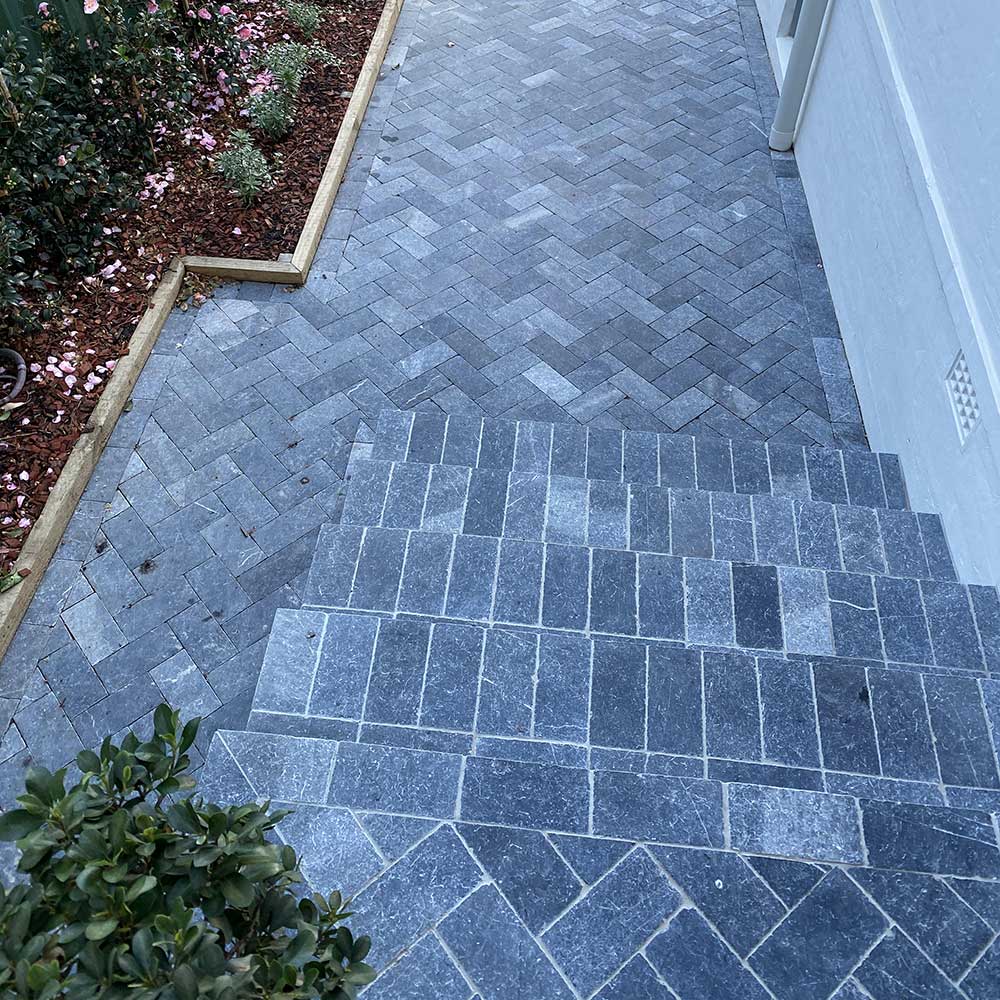 Zen Bluestone Antique Cobble 200x100x30mm Natural Stone Pavers - 1st Quality - Laid on Stairs and Pathway - Available at iPave Natural Stone